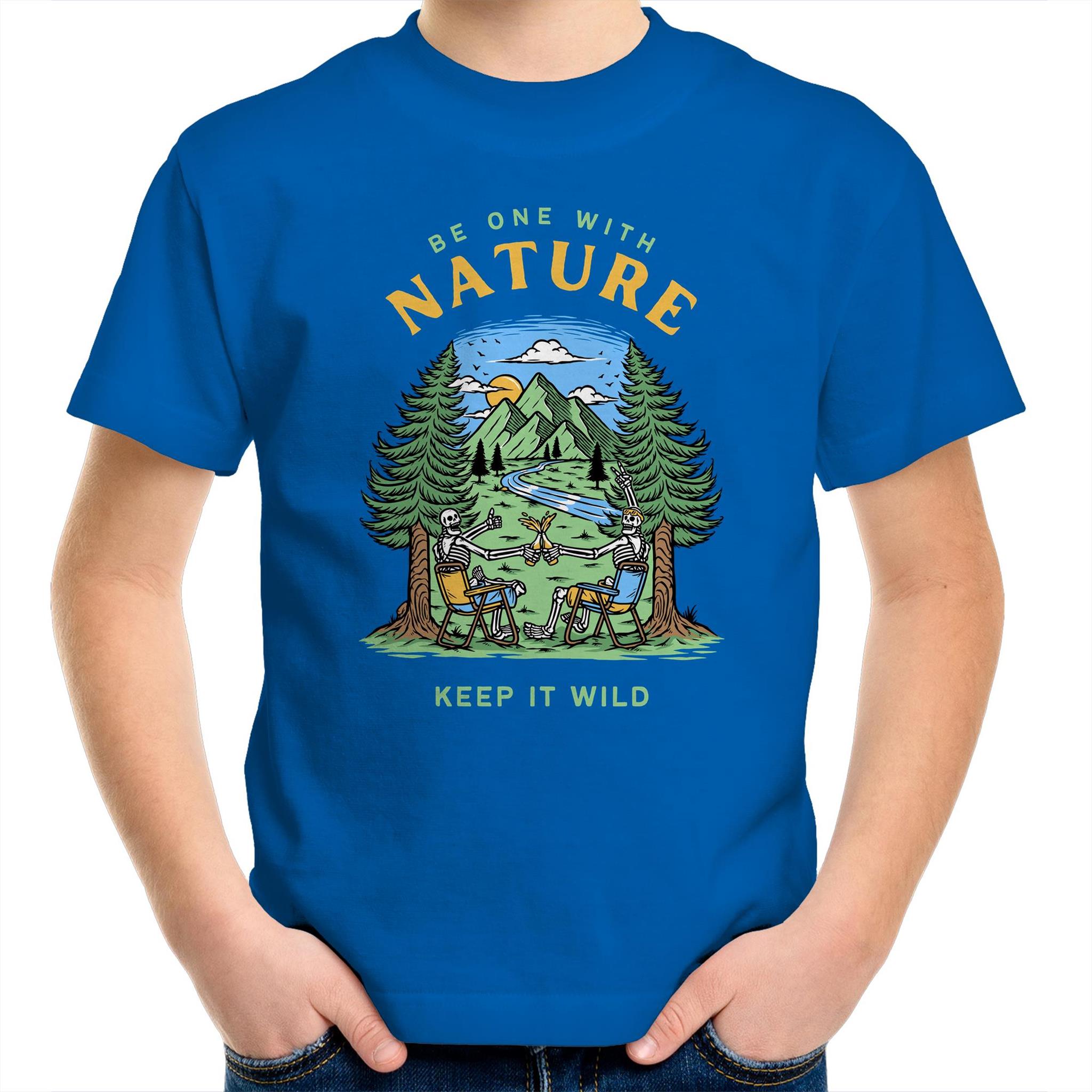 Be One With Nature - Kids Youth T-Shirt Bright Royal Kids Youth T-shirt Environment Printed In Australia