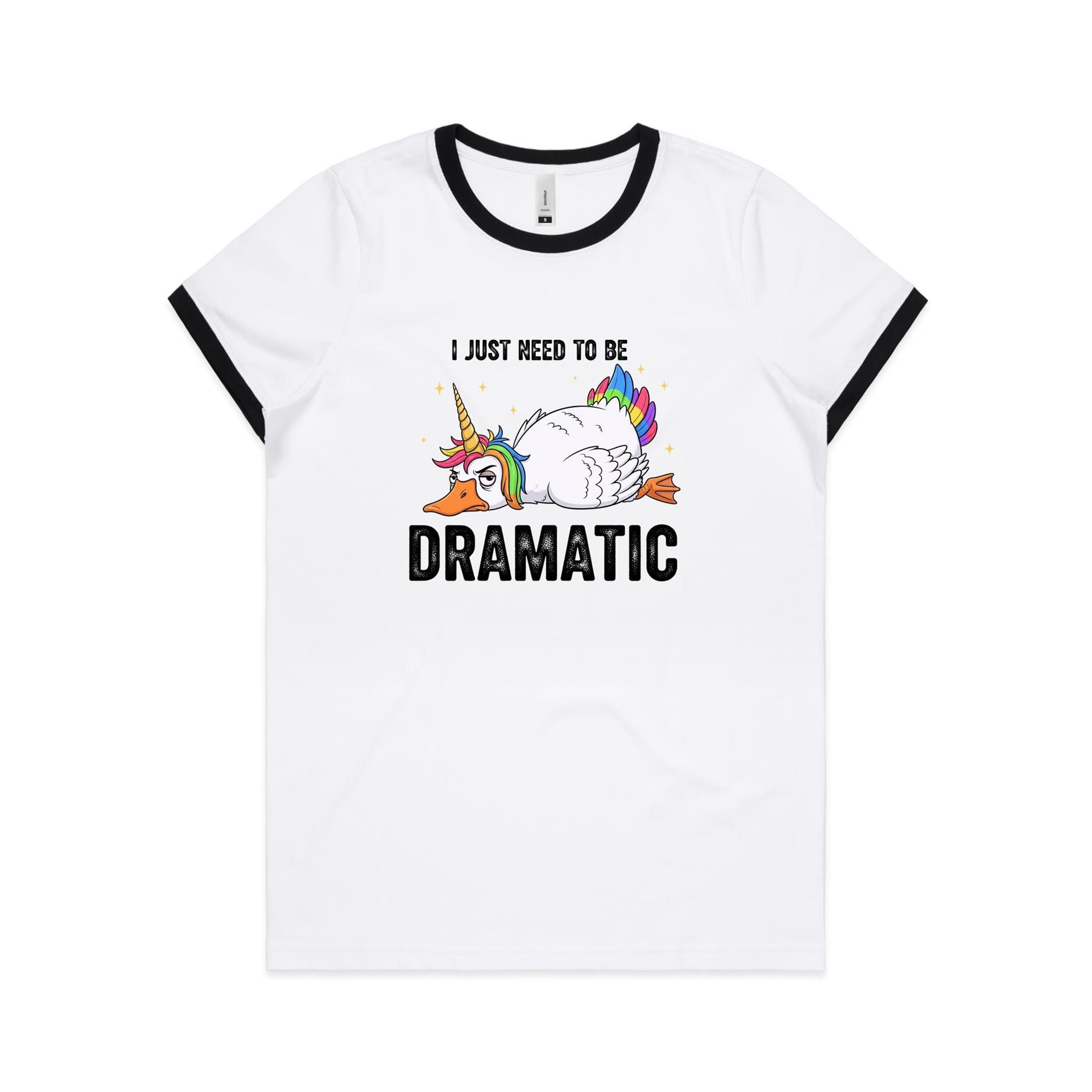 Dramatic Unicorn Goose AS Colour Women's Ringer Tee White Black Womens Ringer T-shirt animal Printed In Australia