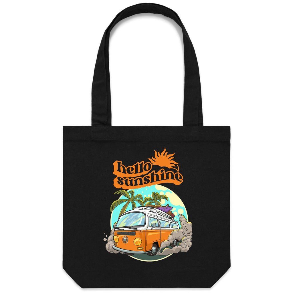 Hello Sunshine, Beach Van - Canvas Tote Bag Black One Size Tote Bag Printed In Australia