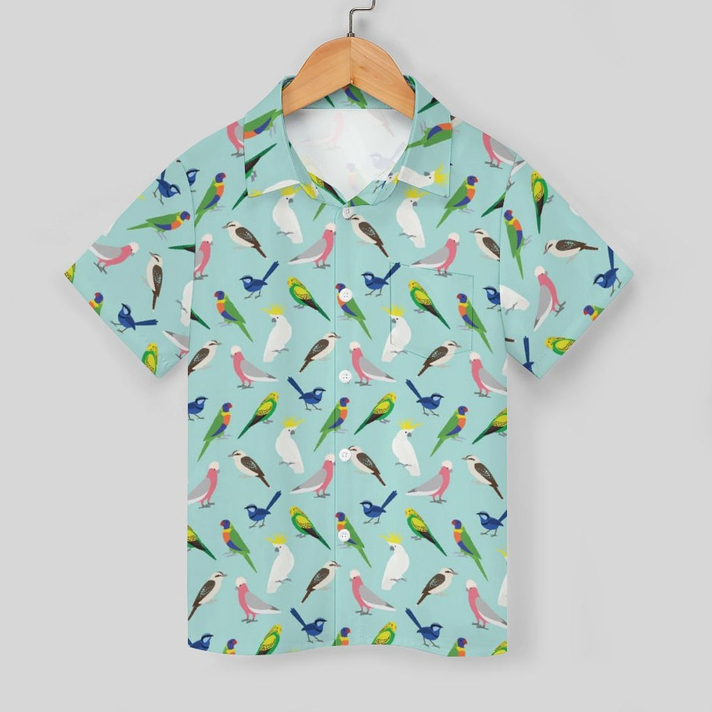Australian Birds Kids Youth Short Sleeve Button Up Shirt