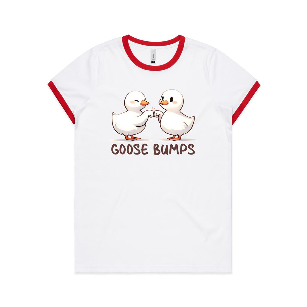 Goose Bumps - Women's Ringer Tee White Red Womens Ringer T-shirt animal Printed In Australia
