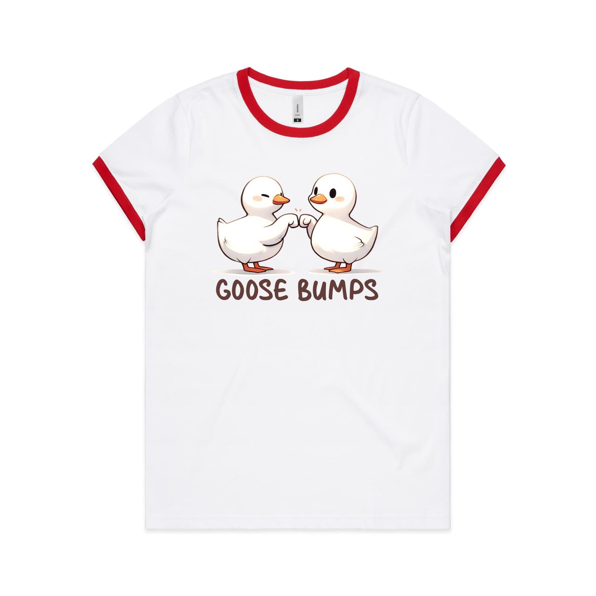 Goose Bumps - Women's Ringer Tee White Red Womens Ringer T-shirt animal Printed In Australia