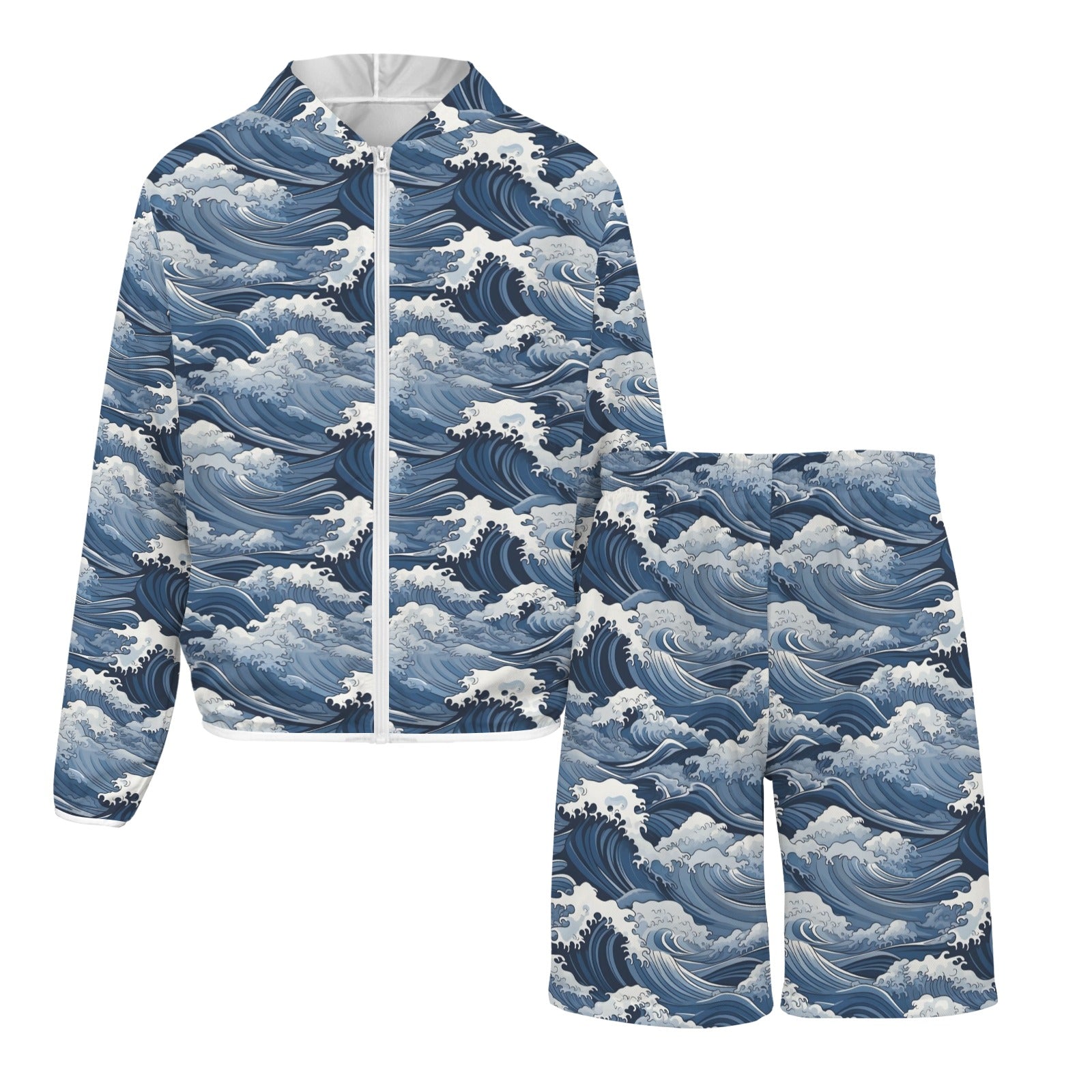 Japanese Waves Men's Lightweight Sun Hoodie & Shorts Set Men's Lightweight Sun Hoodie & Shorts Ocean Printed Offshore