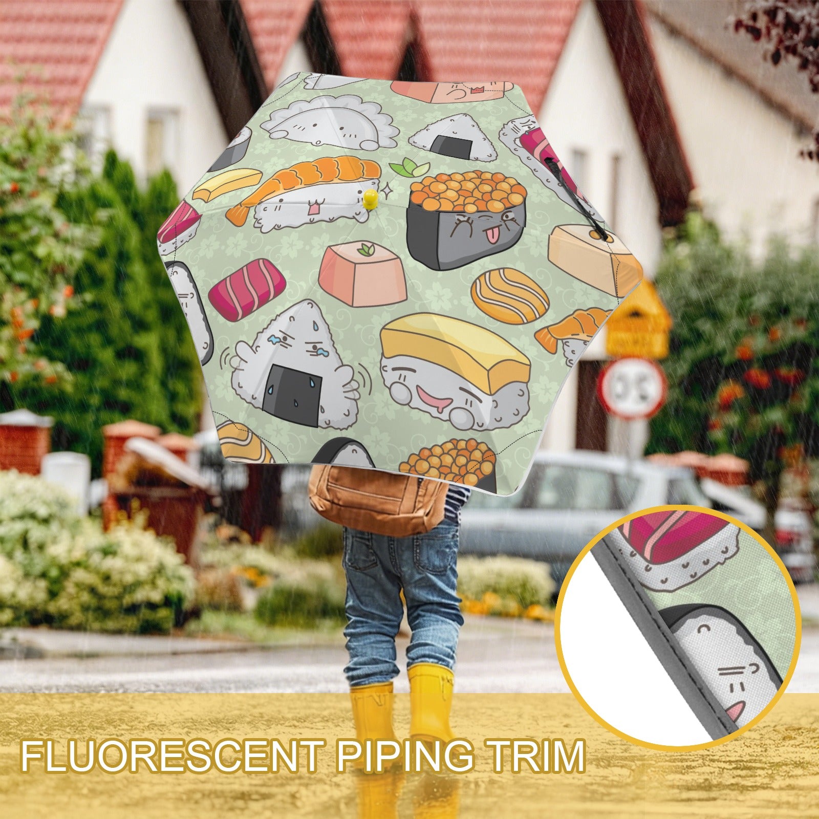 Sushi Characters Kids Safe Round Corner Umbrella Kids Safe Round Corner Umbrella Food Printed Offshore