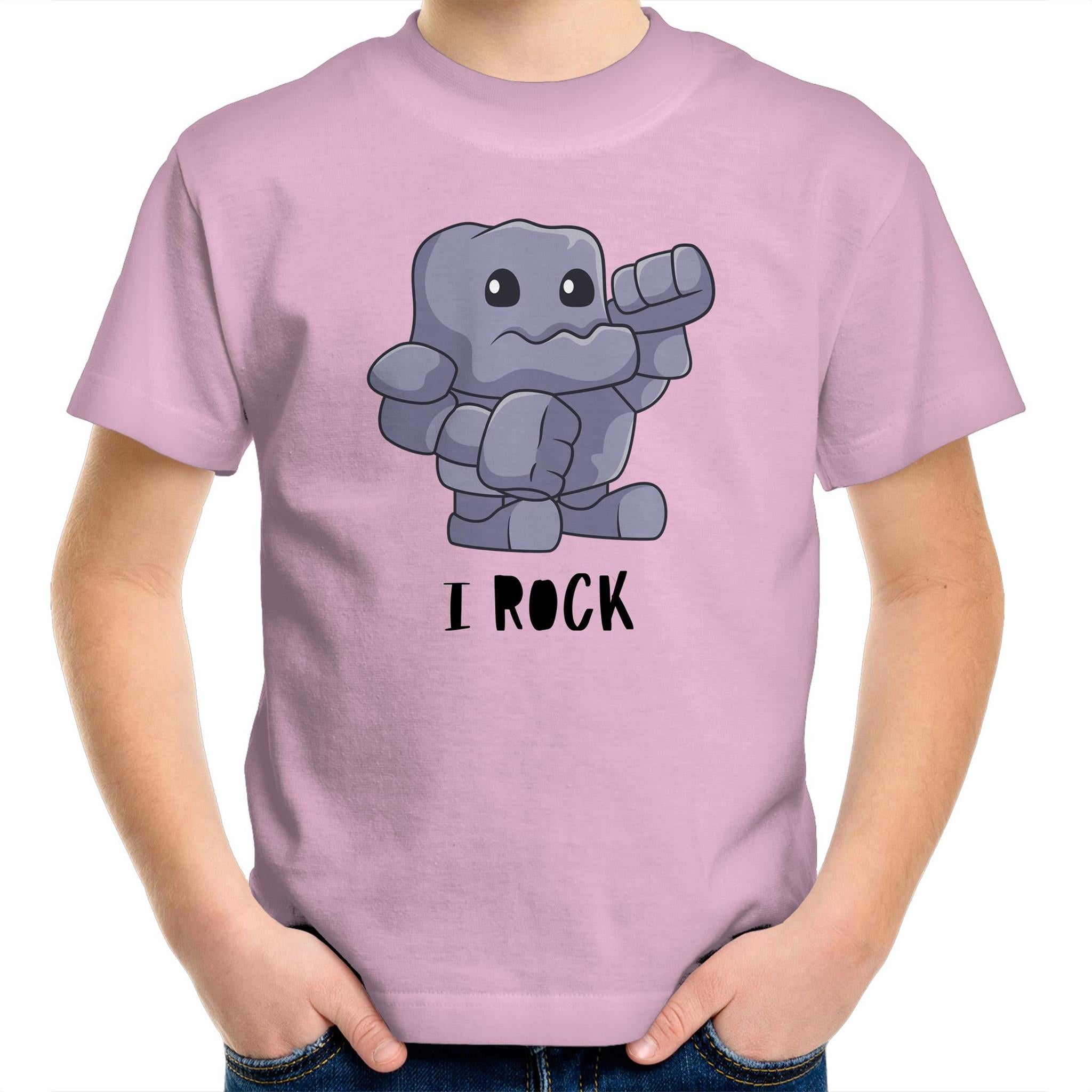 I Rock - Kids Youth T-Shirt Pink Kids Youth T-shirt Music Printed In Australia