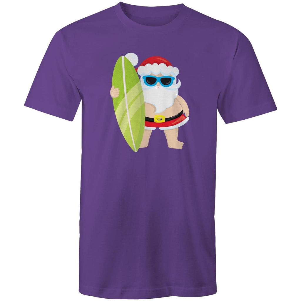 Surfing Santa - Mens T-Shirt Purple Mens Christmas T-shirt Christmas Printed In Australia