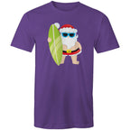 Surfing Santa - Mens T-Shirt Purple Mens Christmas T-shirt Christmas Printed In Australia