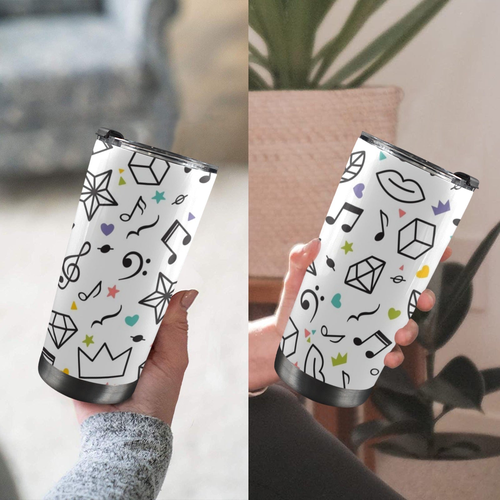 Music Time - 20oz Mobile Tumbler with Lid (Black Lock) 20oz Travel Mug Music Printed Offshore