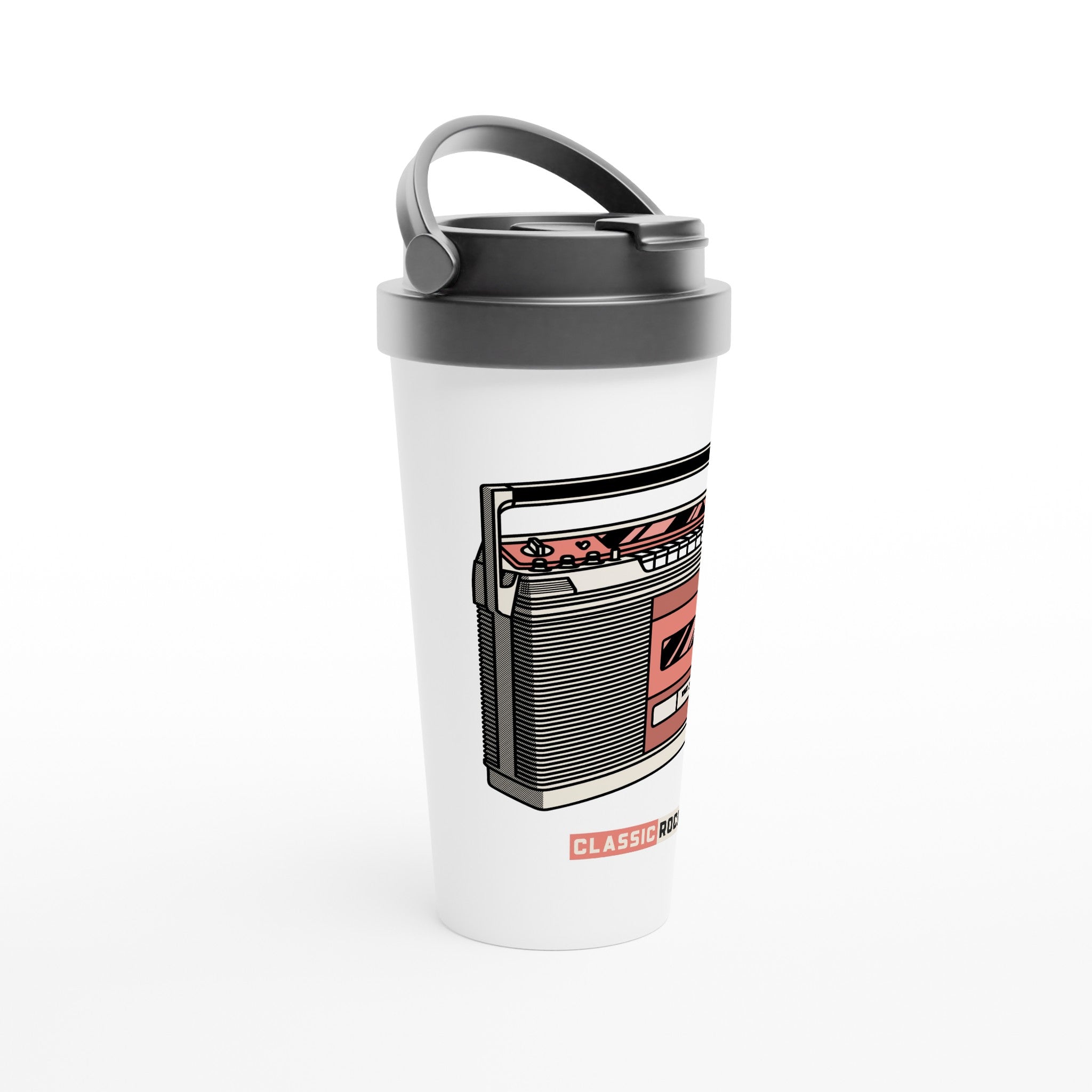 Classic Rock - White 15oz Stainless Steel Travel Mug Travel Mug Globally Fulfilled Music Retro