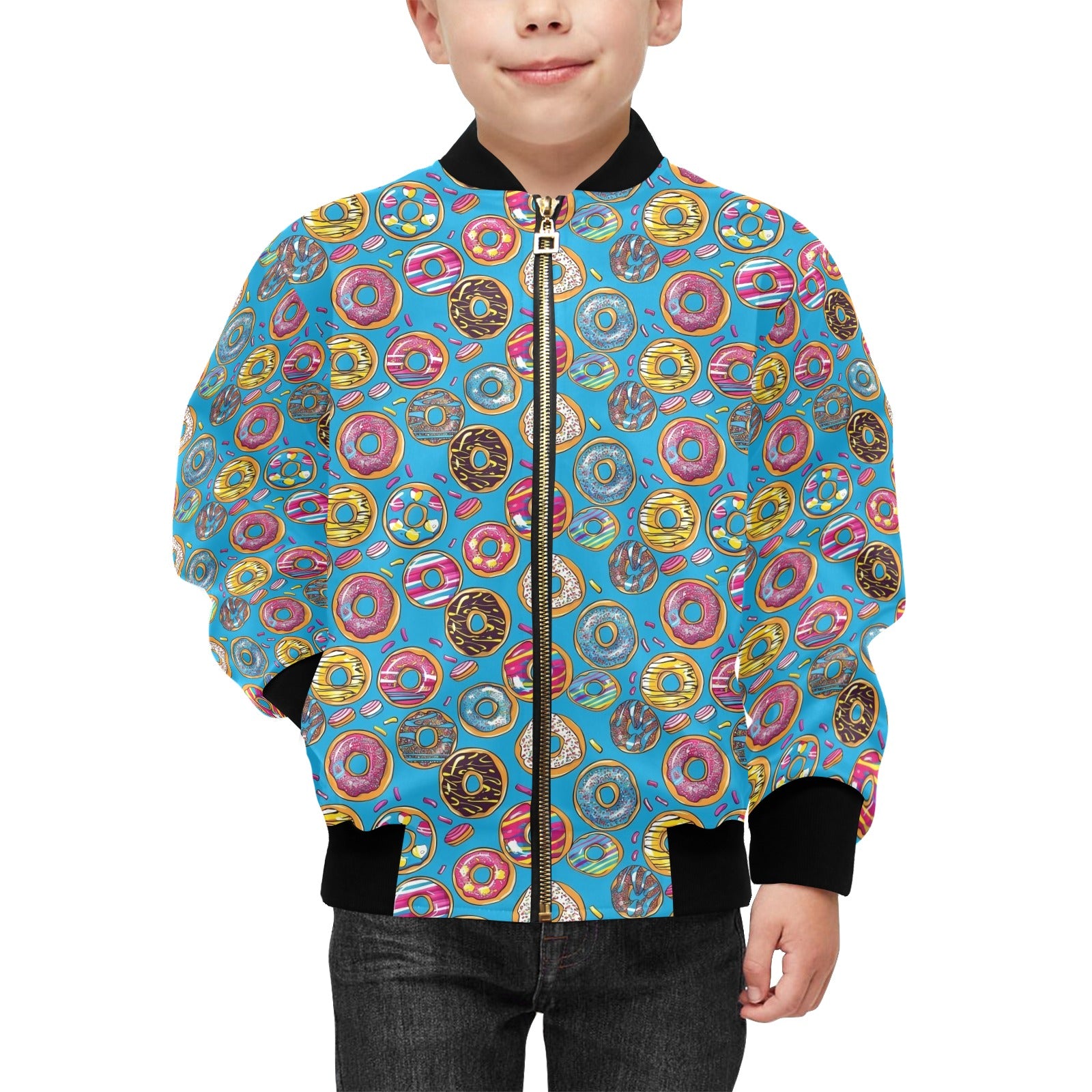 Doughnuts On Blue Kids Bomber Jacket
