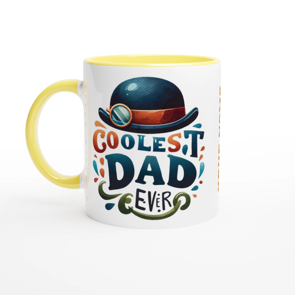 Personalise - Coolest Dad Ever - 11oz Ceramic Mug Ceramic Yellow Personalised 11oz Mug customise Dad Globally Fulfilled personalise