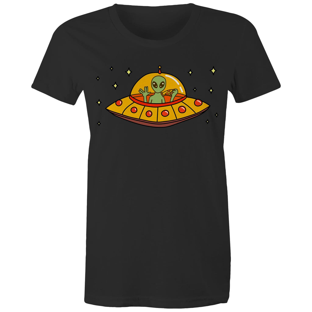 Alien Pizza - Womens T-shirt Black Womens T-shirt Food Printed In Australia Sci Fi