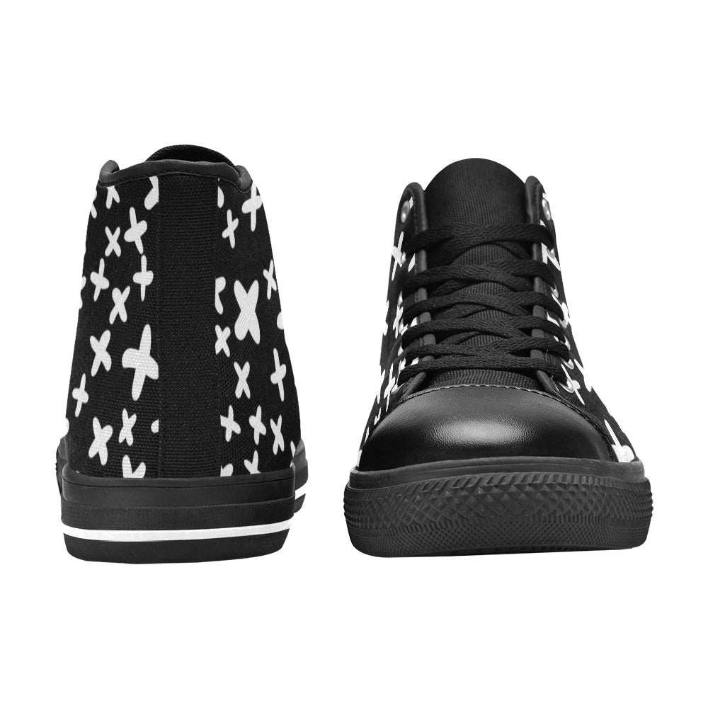Black And White X's Women's High Top Canvas Shoes Womens Classic High Top Shoes Printed Offshore