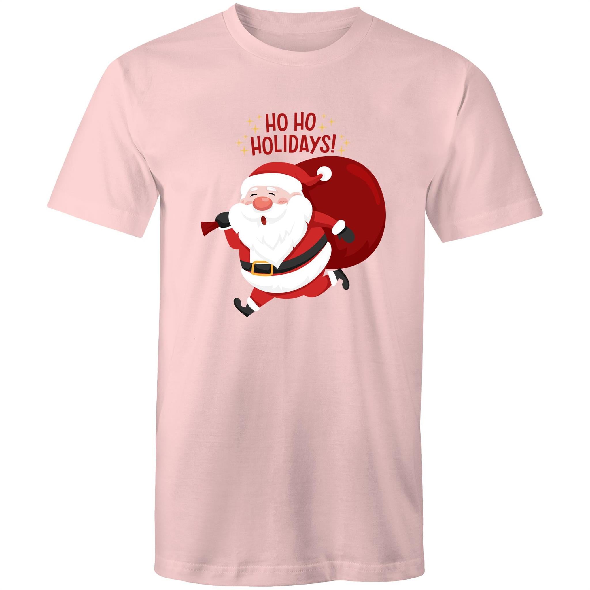 Ho Ho Holidays, Santa, Christmas - Mens T-Shirt Pink Mens Christmas T-shirt Christmas Printed In Australia