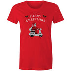 Scooter Santa - Womens T-shirt Red Womens Christmas T-shirt Christmas Printed In Australia