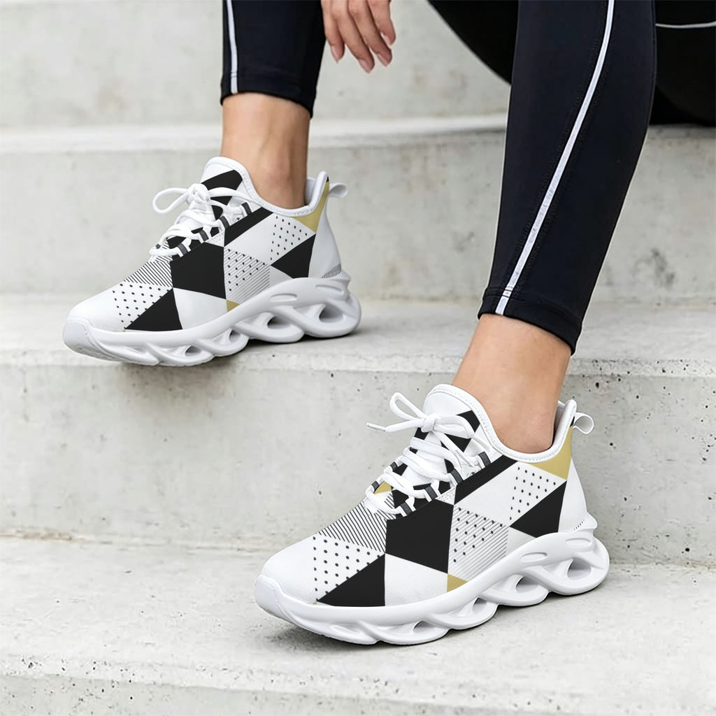 Black And Gold Triangles Women's Twisted Sole Sneakers