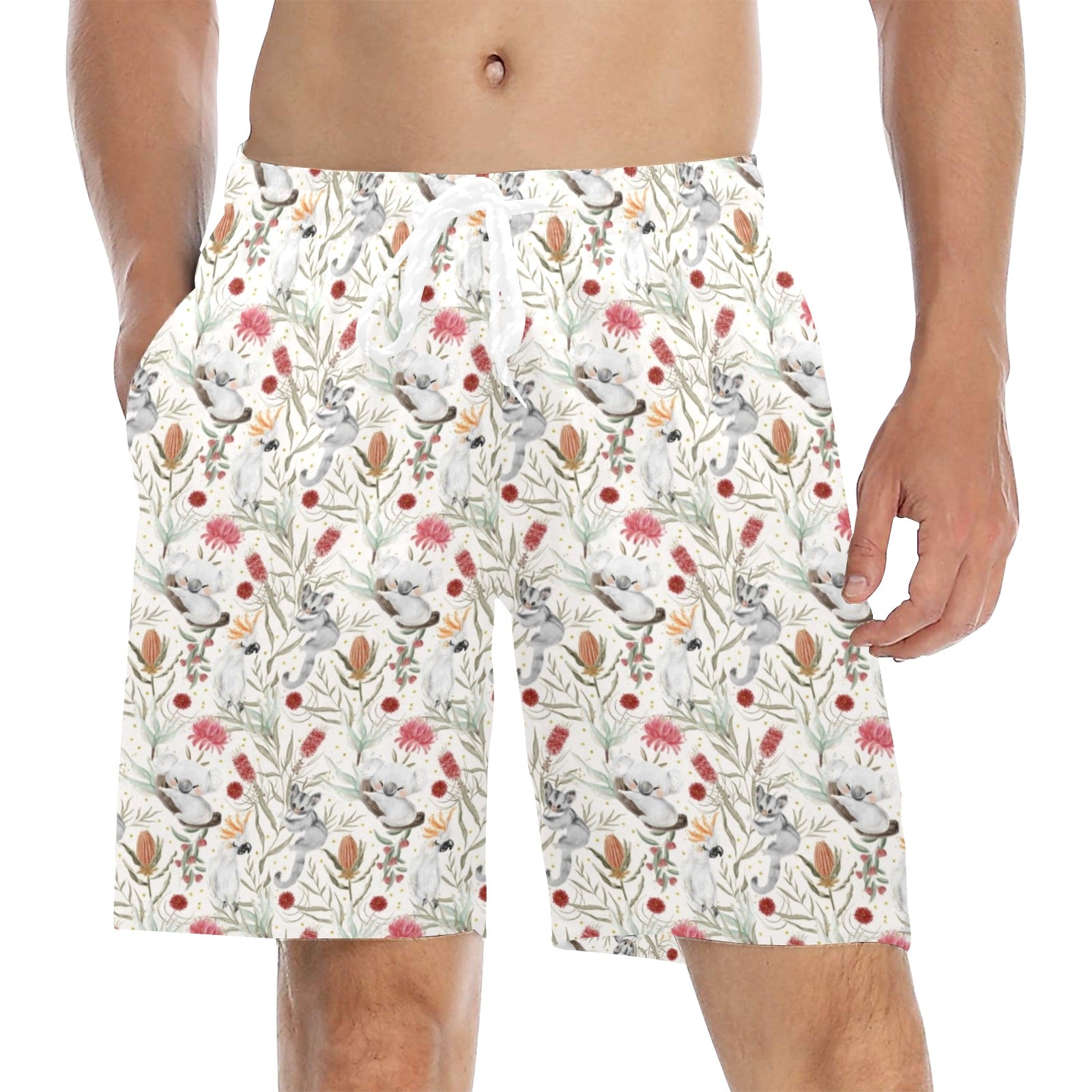 Australian Plants And Animals Men's Mid-Length Beach Shorts 5XL Men's Mid-Length Beach Shorts animal Printed Offshore