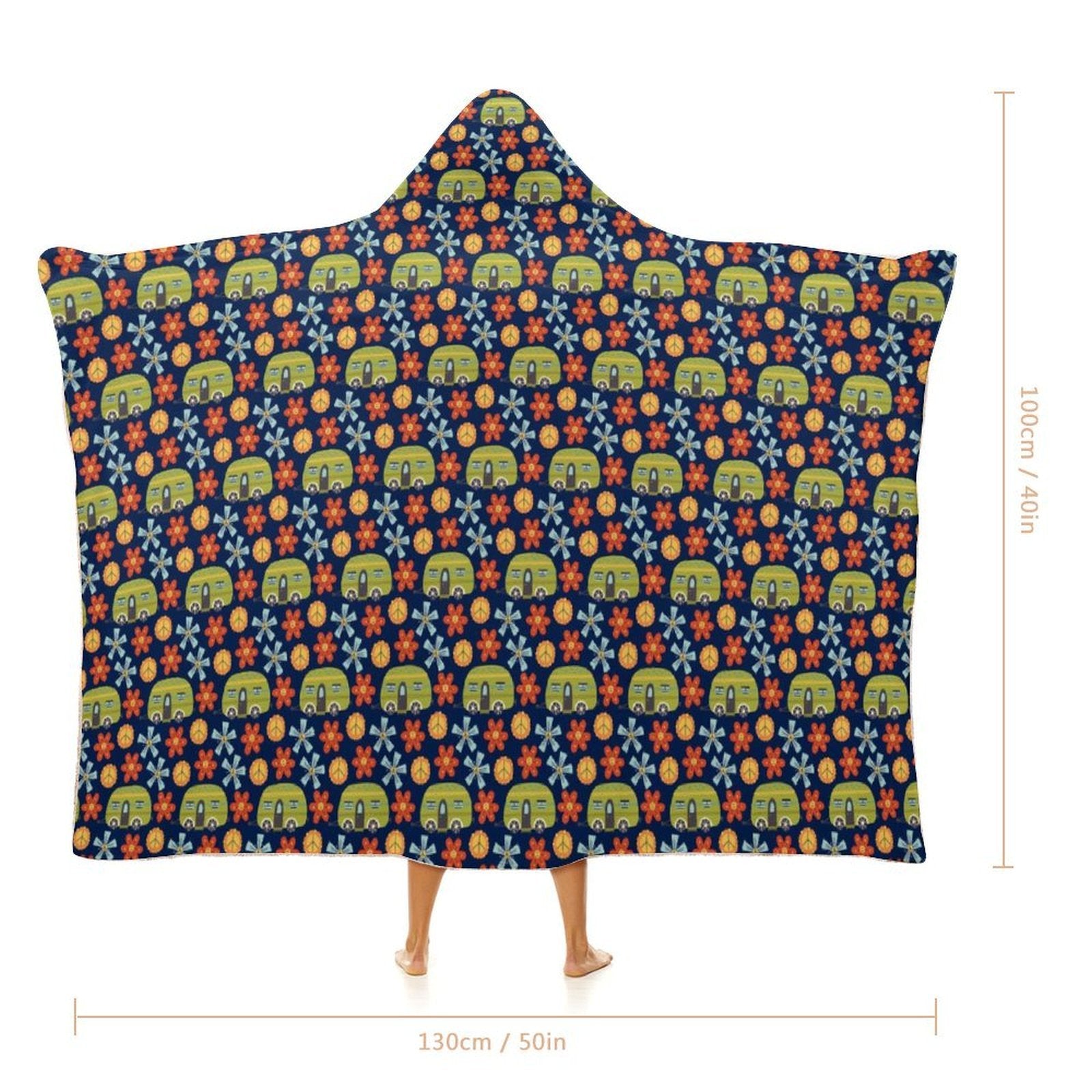 Hippie Caravan Kids Hooded Blanket 100cm x 130cm Kids Hooded Blanket Printed Offshore Retro