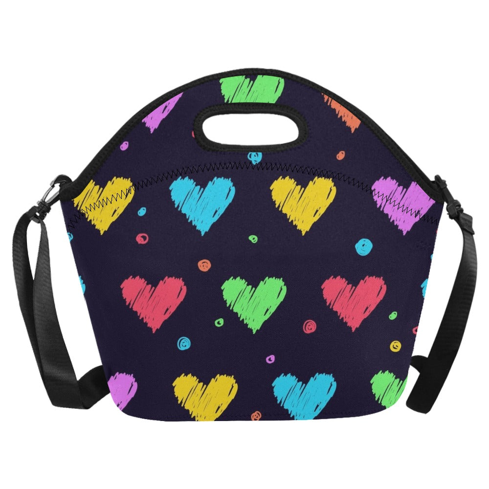 Colourful Hearts - Neoprene Lunch Bag/Large (Model 1669) Neoprene Lunch Bag Love Printed Offshore