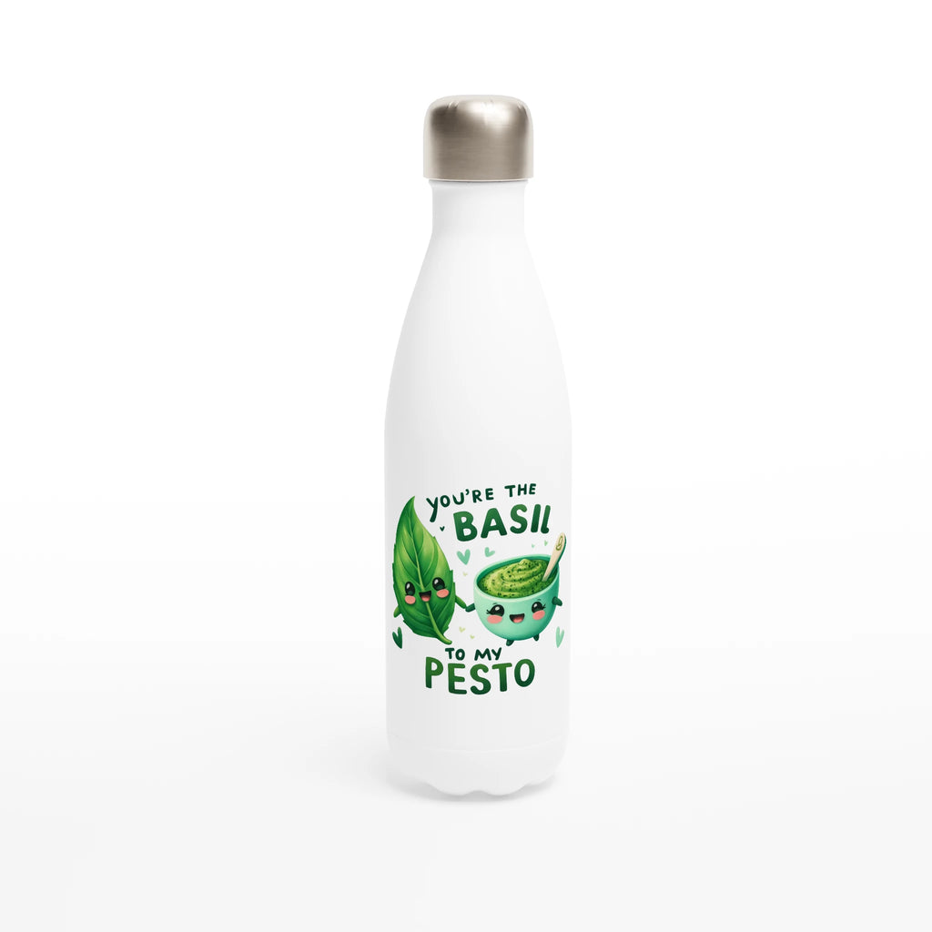 You're The Basil To My Pesto, Valentine - White 17oz Stainless Steel Water Bottle Default Title White Water Bottle Food Globally Fulfilled Love