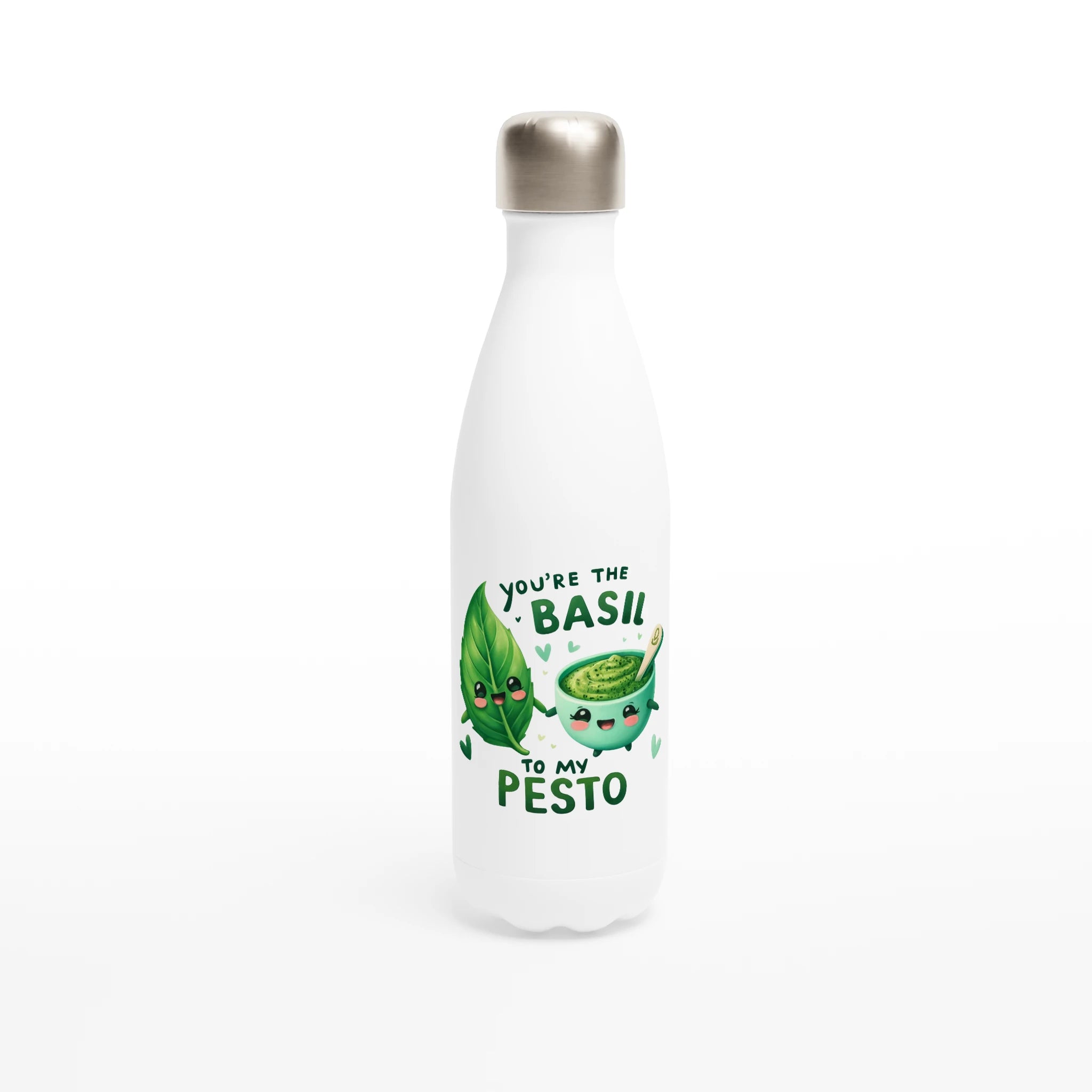 You're The Basil To My Pesto, Valentine - White 17oz Stainless Steel Water Bottle Default Title White Water Bottle Food Globally Fulfilled Love