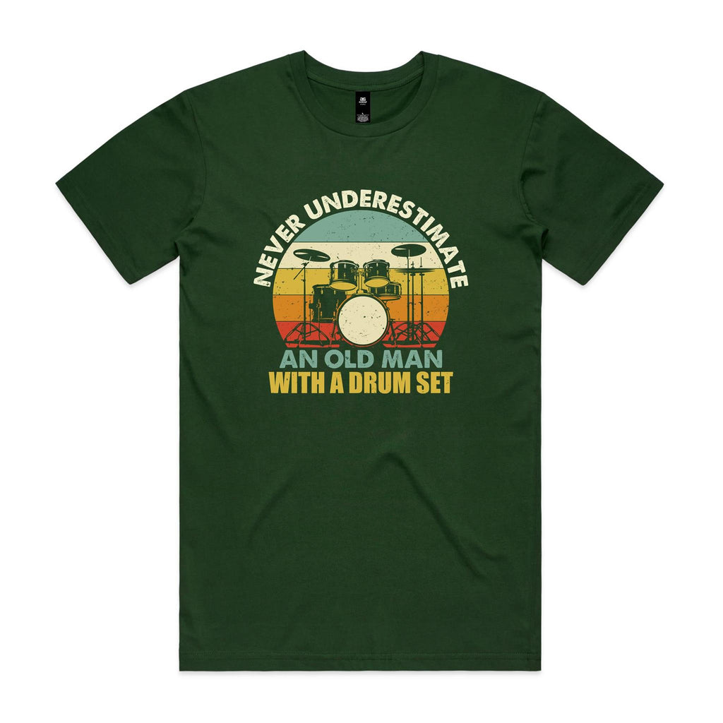 Never Underestimate An Old Man With A Drum Set Men's AS Colour T-shirt Forest Green Mens T-shirt Music Printed In Australia