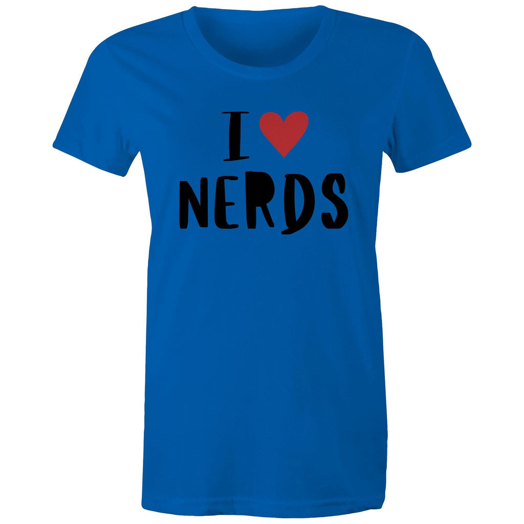 I Love Nerds, Heart - Womens T-shirt Bright Royal Womens T-shirt Love Printed In Australia