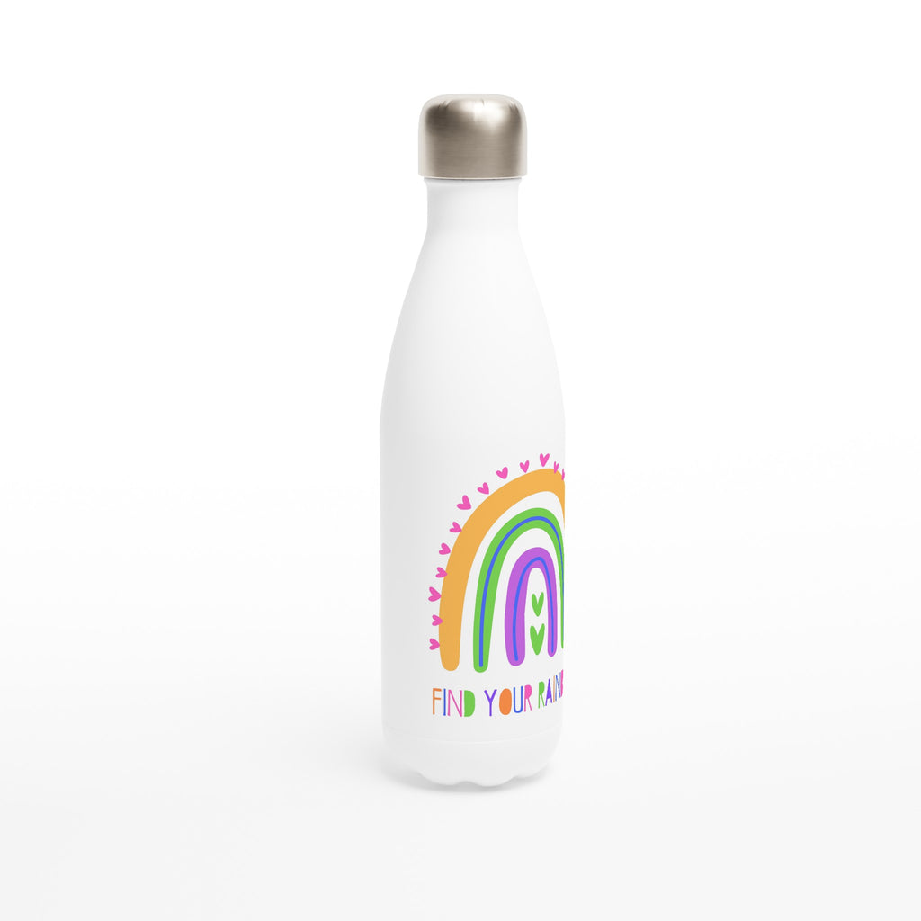 Find Your Rainbow - White 17oz Stainless Steel Water Bottle White Water Bottle Globally Fulfilled