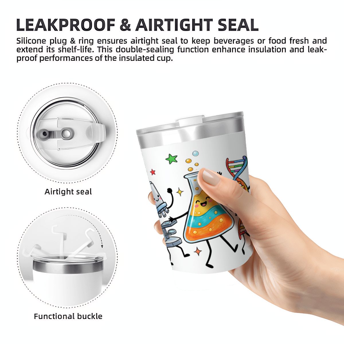 Cute Science Characters Small Stainless Steel Travel Mug Cup 12oz/350ml