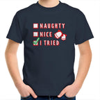 Naughty, Nice, I Tried, Santa's Christmas List - Kids Youth T-Shirt Navy Kids Christmas T-shirt Christmas Printed In Australia