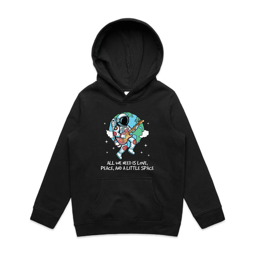 Astronaut, All We Need Is Love And A Little Space - Kids Hoodie Black Kids Hoodie Printed In Australia