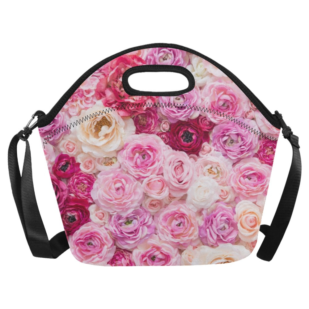 Pink Flowers - Neoprene Lunch Bag Neoprene Lunch Bag Printed Offshore