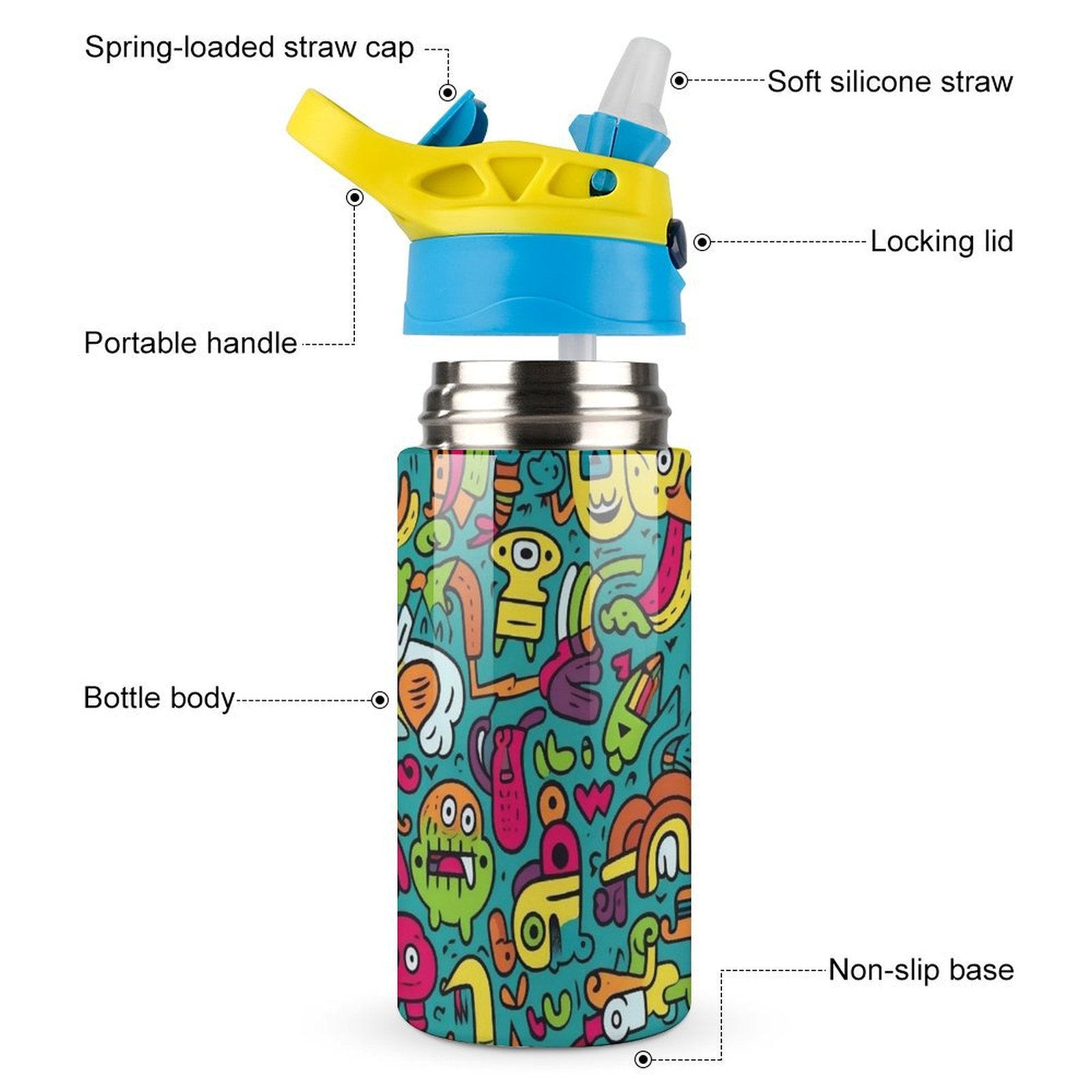 Crazy Creatures - Little Kids Water Bottle Little Kids Water Bottle Printed Offshore Sci Fi
