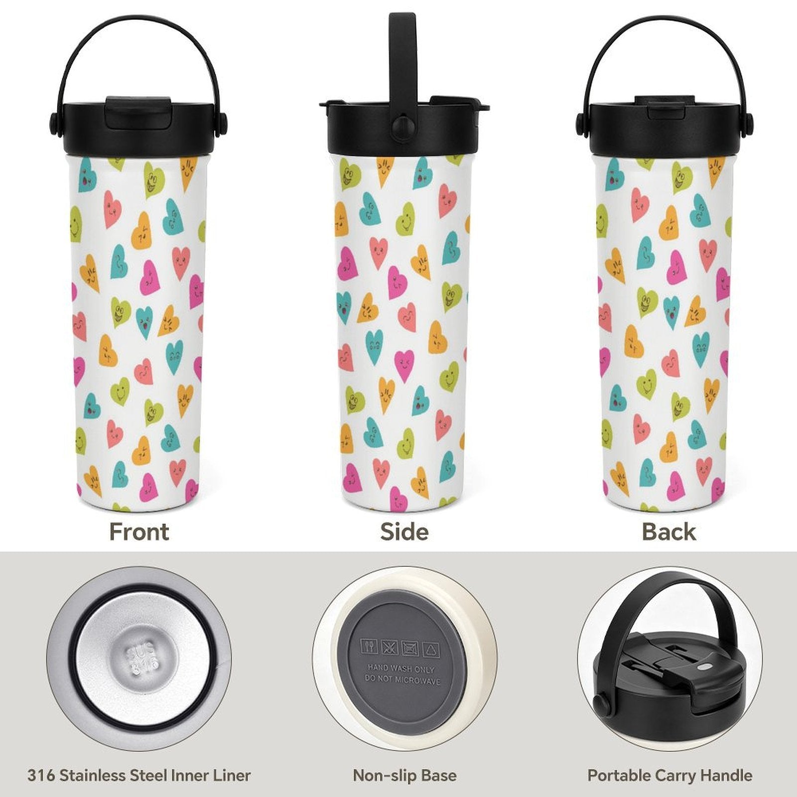 Happy Hearts 20oz Tea Tumbler with Carry Handle