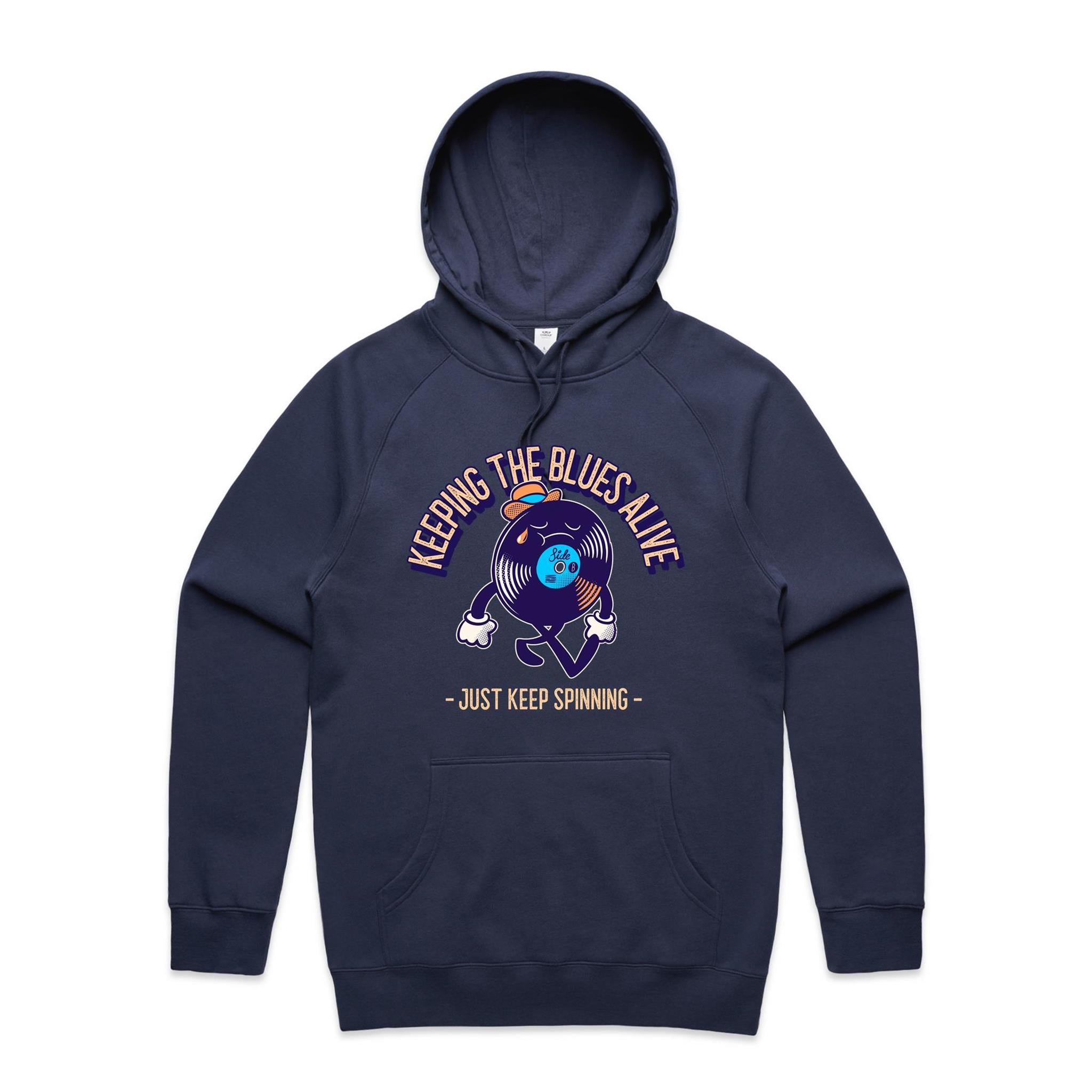 Keeping The Blues Alive - Mens Hoodie Midnight Blue Mens Hoodie Music Printed In Australia