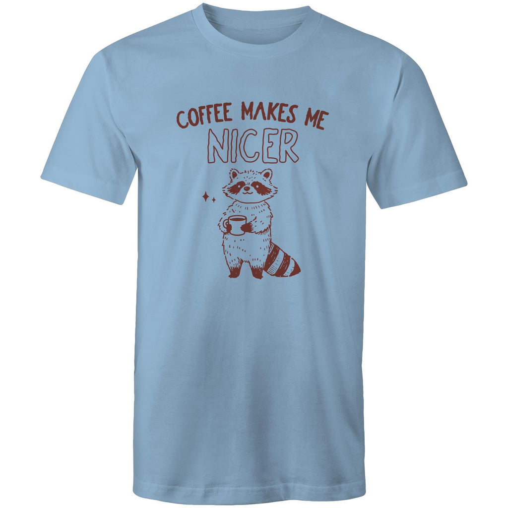 Coffee Makes Me Nicer - Mens T-Shirt Carolina Blue Mens T-shirt animal Coffee Printed In Australia