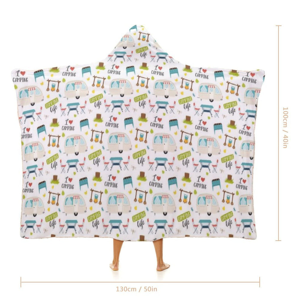 Camping Life Kids Hooded Blanket 100cm x 130cm Kids Hooded Blanket Printed Offshore
