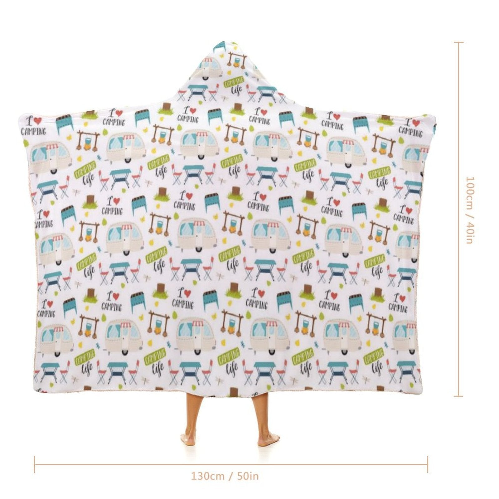 Camping Life Kids Hooded Blanket 100cm x 130cm Kids Hooded Blanket Printed Offshore