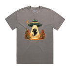 Black Cat Alien UFO Abduction AS Colour Heavy Faded Tee Faded grey Heavy Faded T-shirt animal Printed In Australia Sci Fi