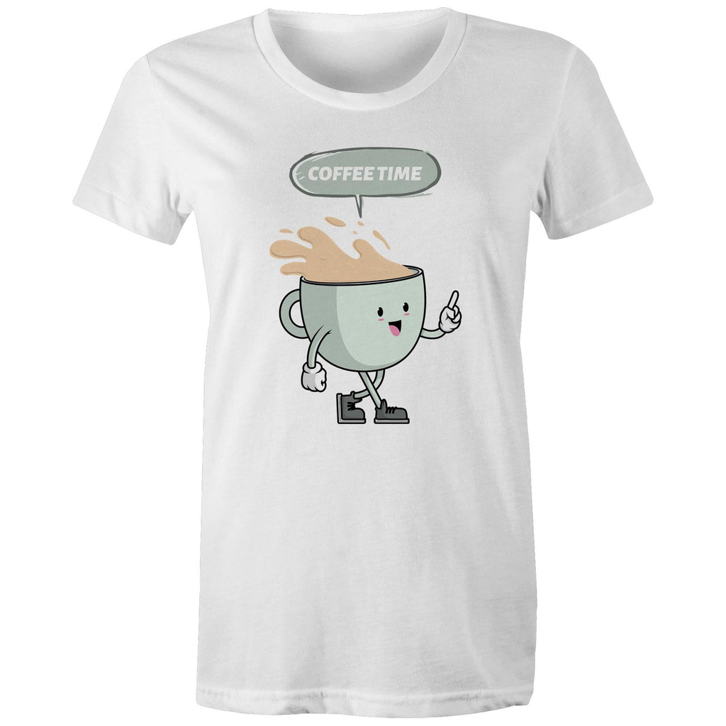 Coffee Time - Womens T-shirt White Womens T-shirt Coffee Printed In Australia