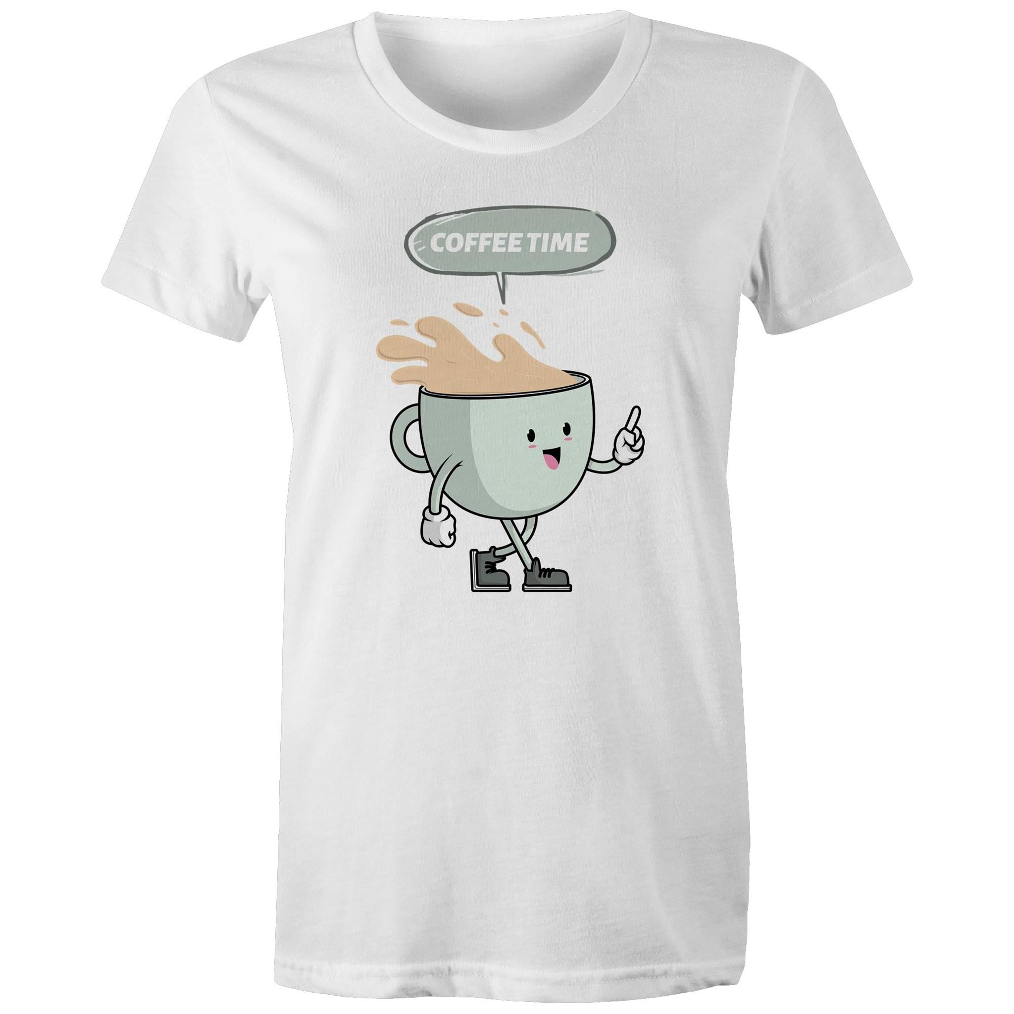 Coffee Time - Womens T-shirt White Womens T-shirt Coffee Printed In Australia