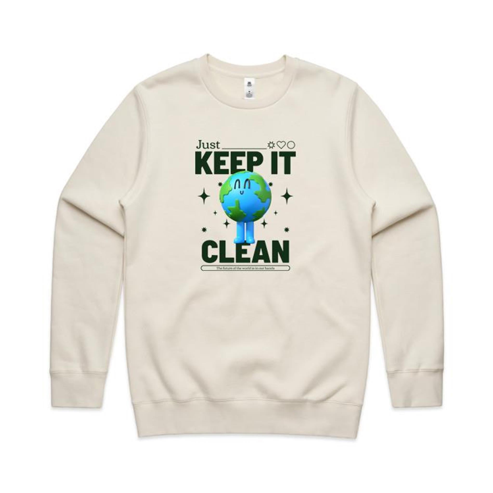 Earth, Just Keep it Clean - AS Colour Stencil Crew Ecru Sweatshirt Environment Printed In Australia