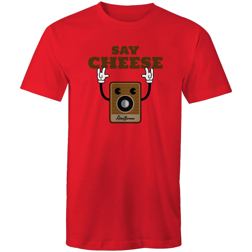 Say Cheese, Vintage Camera - Mens T-Shirt Red Mens T-shirt Printed In Australia Retro