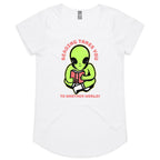 Reading Takes You To Another World, Alien - Womens Scoop Neck T-Shirt White Womens Scoop Neck T-shirt Printed In Australia Reading Sci Fi
