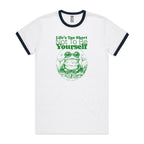 Life's Too Short Not To Be Yourself Men's AS Colour Ringer Tee White Navy Ringer T-Shirt Positivity Printed In Australia