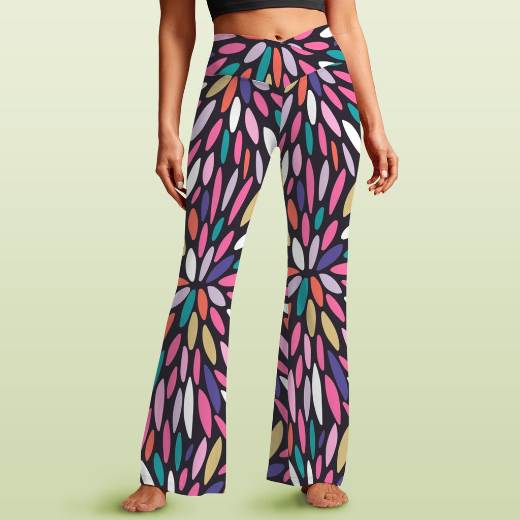 Colour Burst High Waist Crossover Tummy Control Flare Leggings 5XL High Waist Flare Leggings Printed Offshore