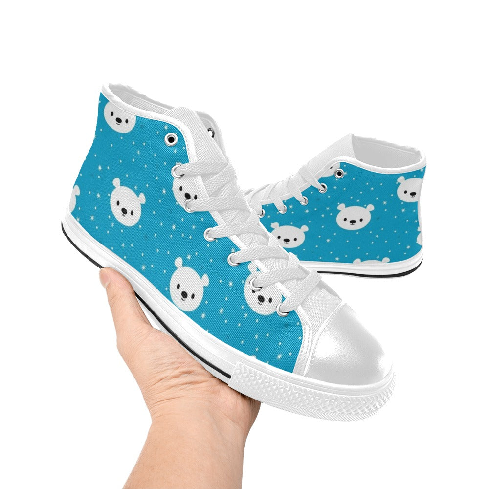 Bears On Blue - Kids' High Top Canvas Shoes Kids High Top Canvas Shoes animal Printed Offshore