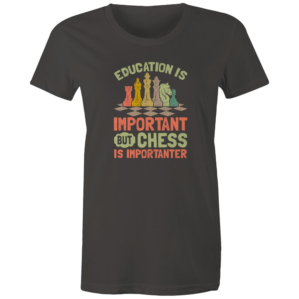 Chess And Education - Womens T-shirt Charcoal Womens T-shirt Chess Games Printed In Australia