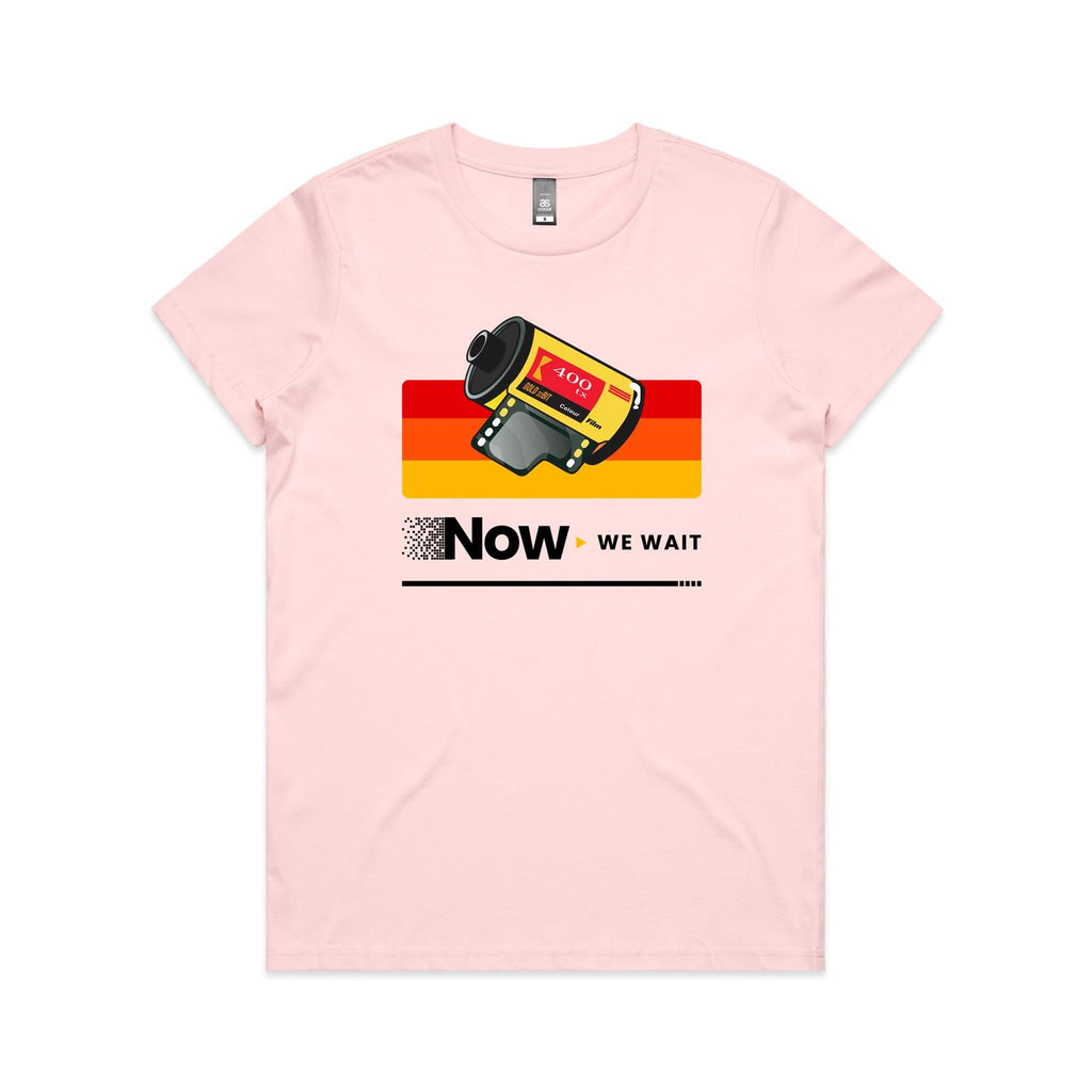 Camera Film, Now We Wait Women's AS Colour T-shirt Pink Womens T-shirt Printed In Australia Retro