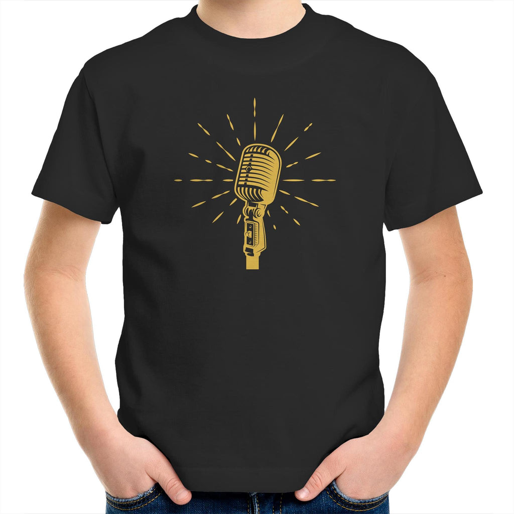 Retro Microphone - Kids Youth T-Shirt Black Kids Youth T-shirt Music Printed In Australia Retro